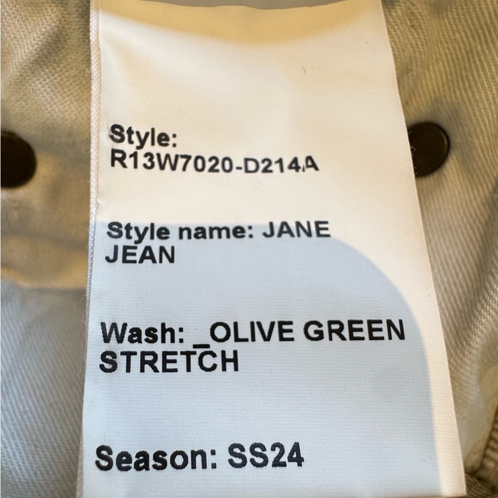 R13 - Jane Jean in Olive Green Stretch. Size 31 - Picture 15 of 16